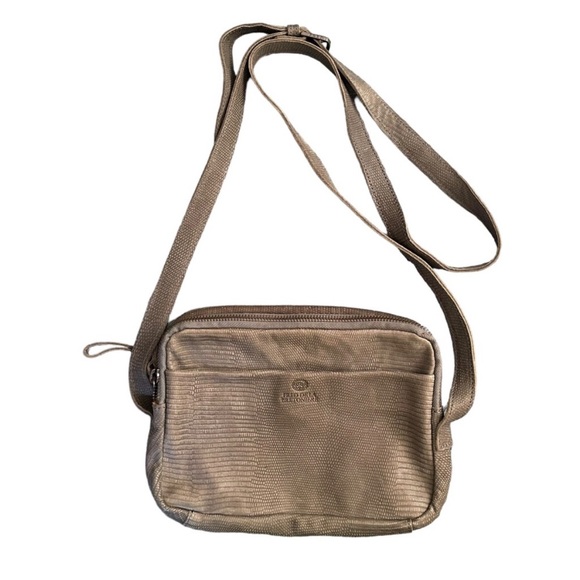 VTG Fred De La Bretoniere Taupe Reptile Embossed Leather Crossbody Bag Neutral - Picture 1 of 14